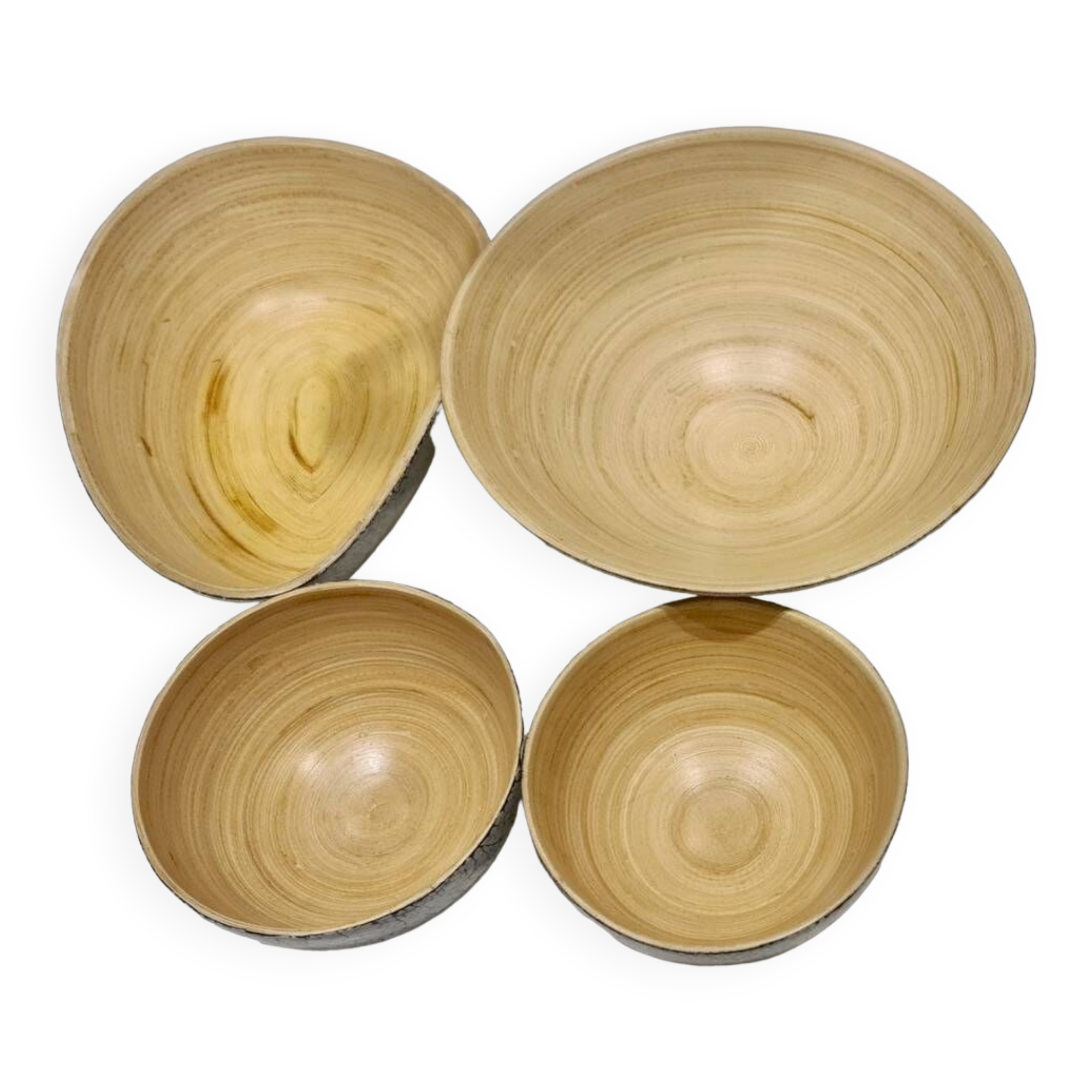 Set of 4 hand-painted bamboo salad bowls