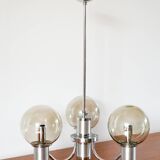Lustre trois branches, en chrome et globes en verre fumé, Design, 1970