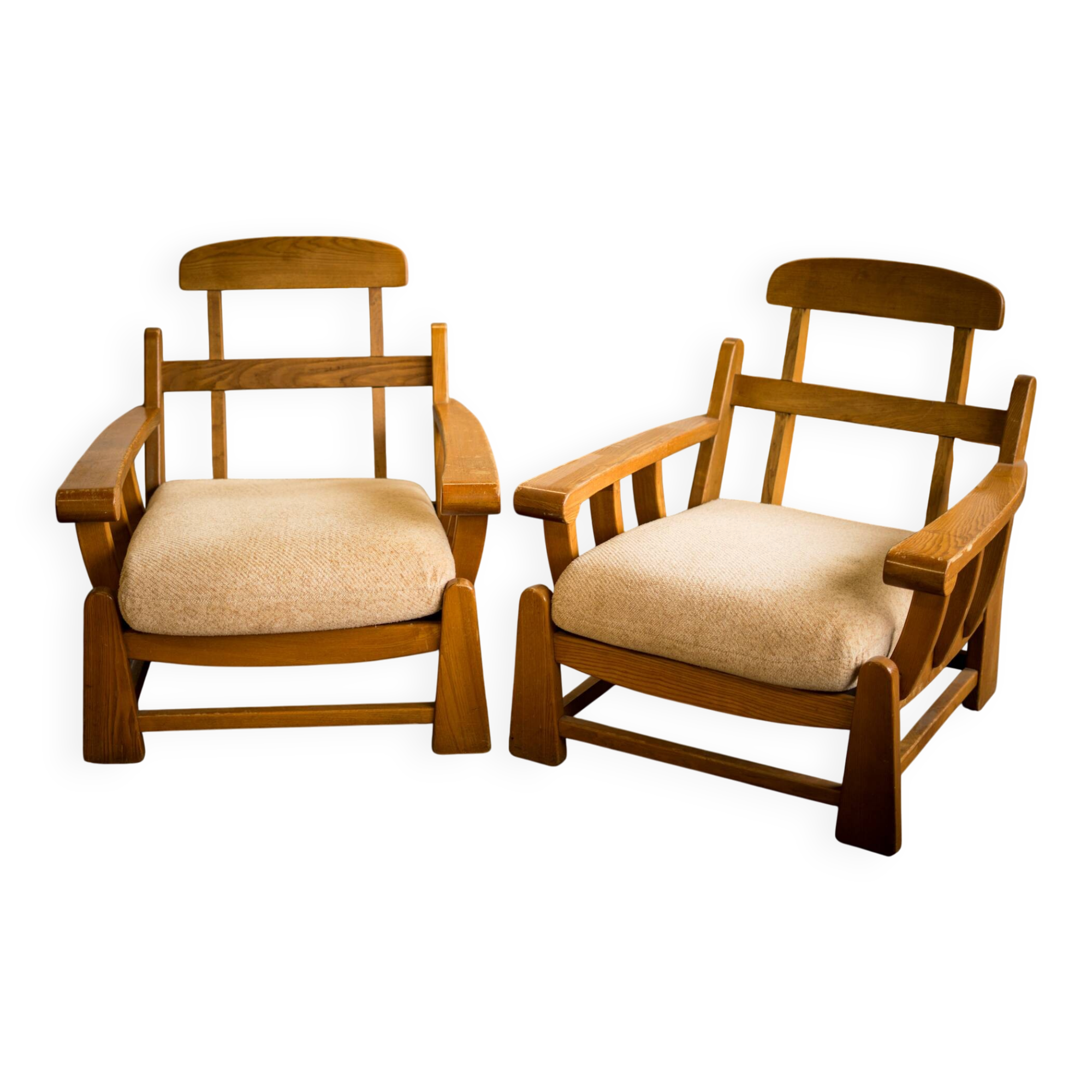 Armchairs in elm published by Maison Regain 1980