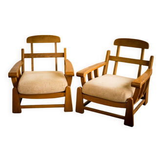 Armchairs in elm published by Maison Regain 1980