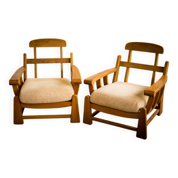 Armchairs in elm published by Maison Regain 1980