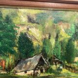 Old paysgae painting oil on canvas assembly