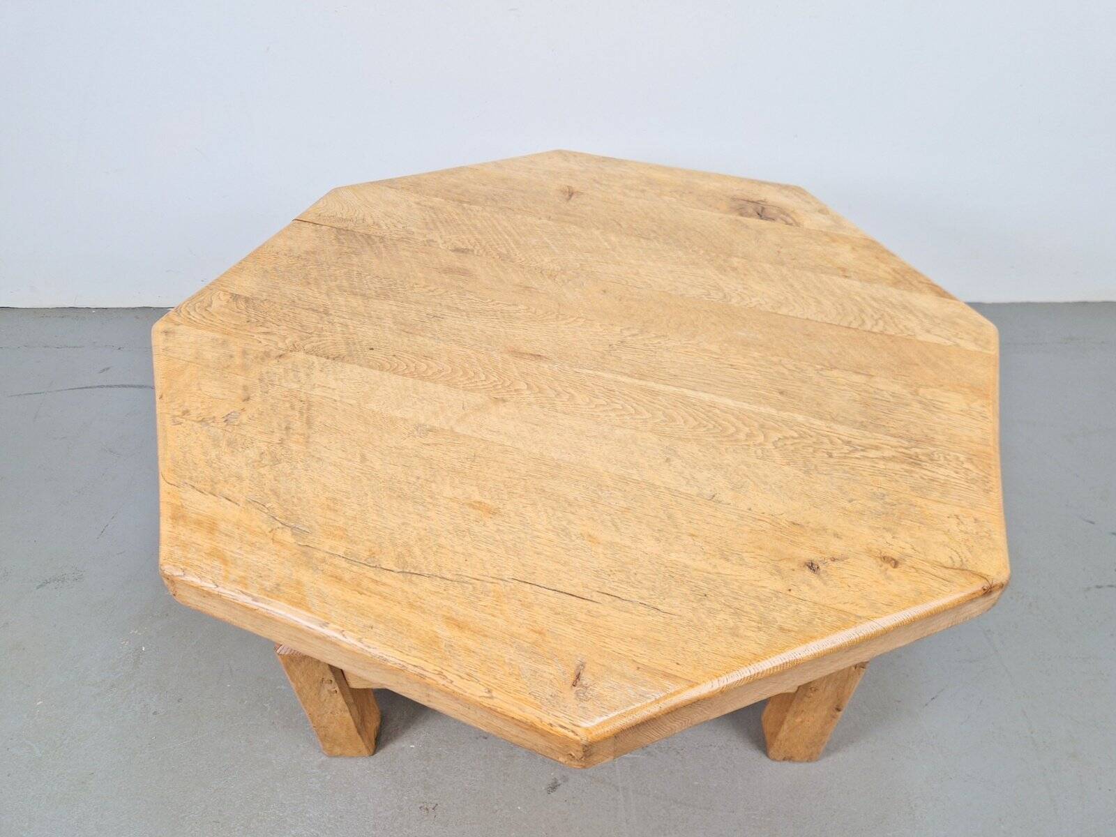 Rustic Brutalist Octagonal Oak Coffee Table by Pierre Chapo, 1960s