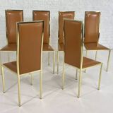 Set of 6 brass and leather chairs, Italian design from the 70s by Renato Z