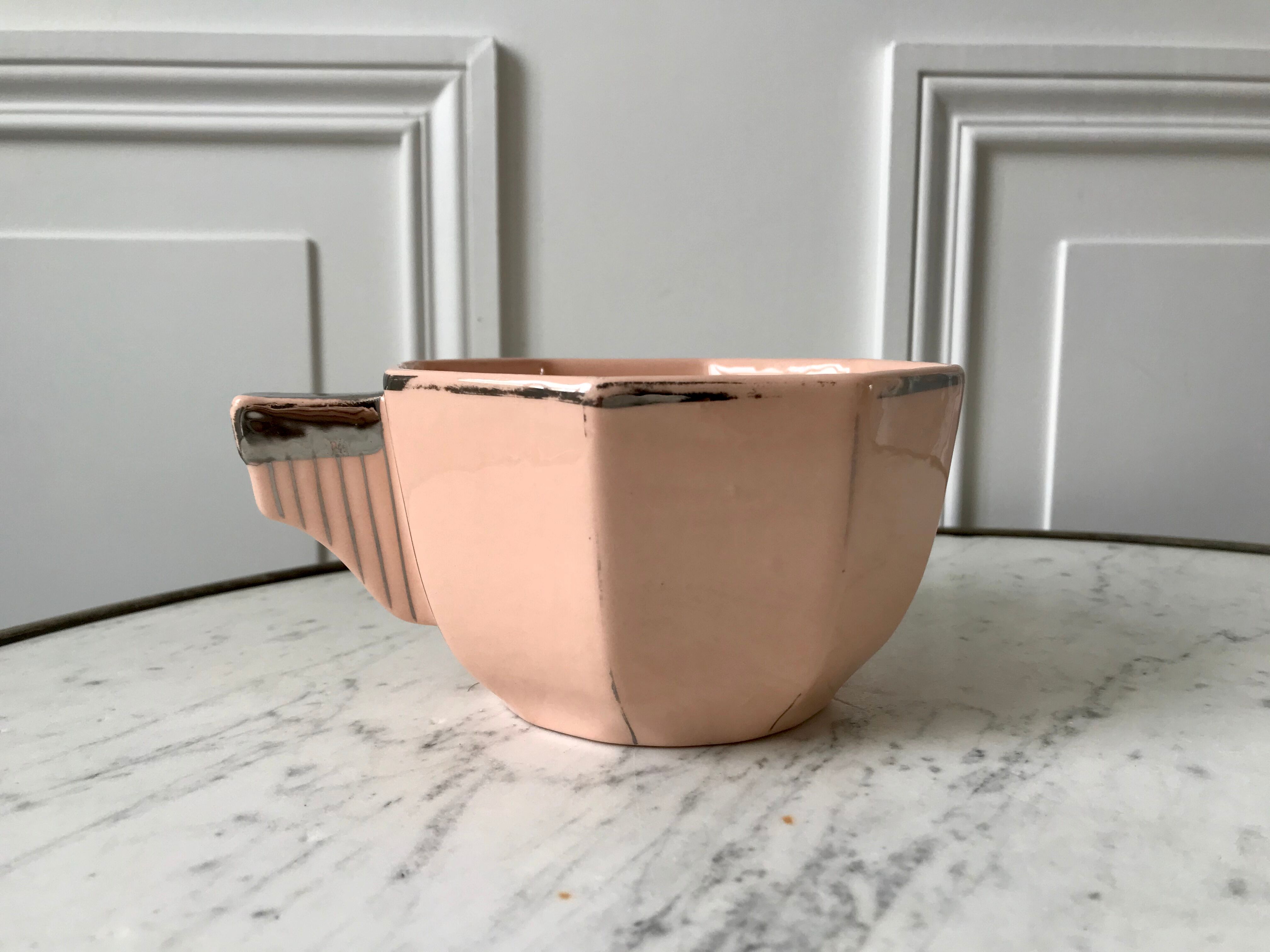 Art Deco cup powder pink Longwy 50s