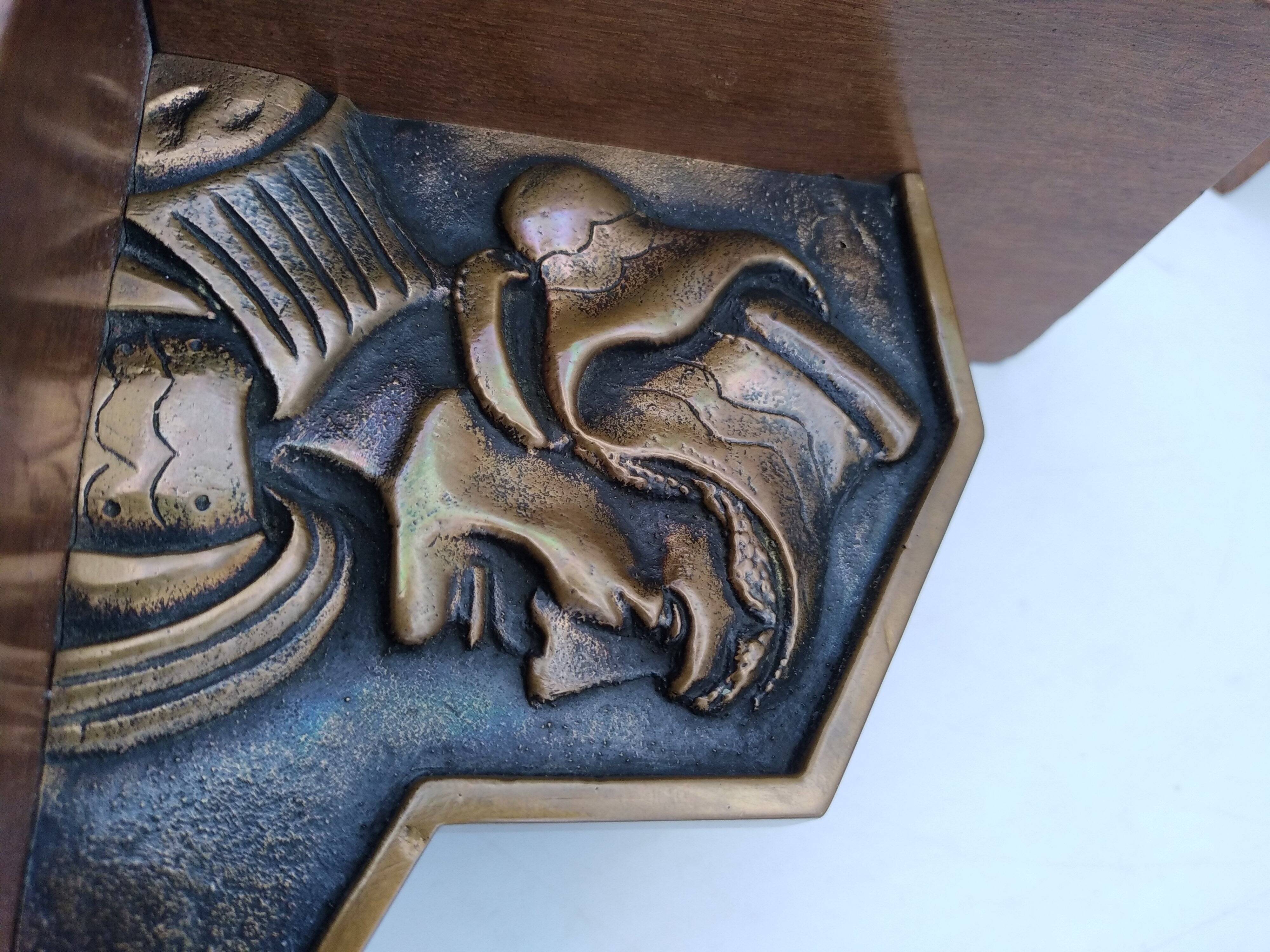 Pair of Breton couple bookends in bronze and wood.