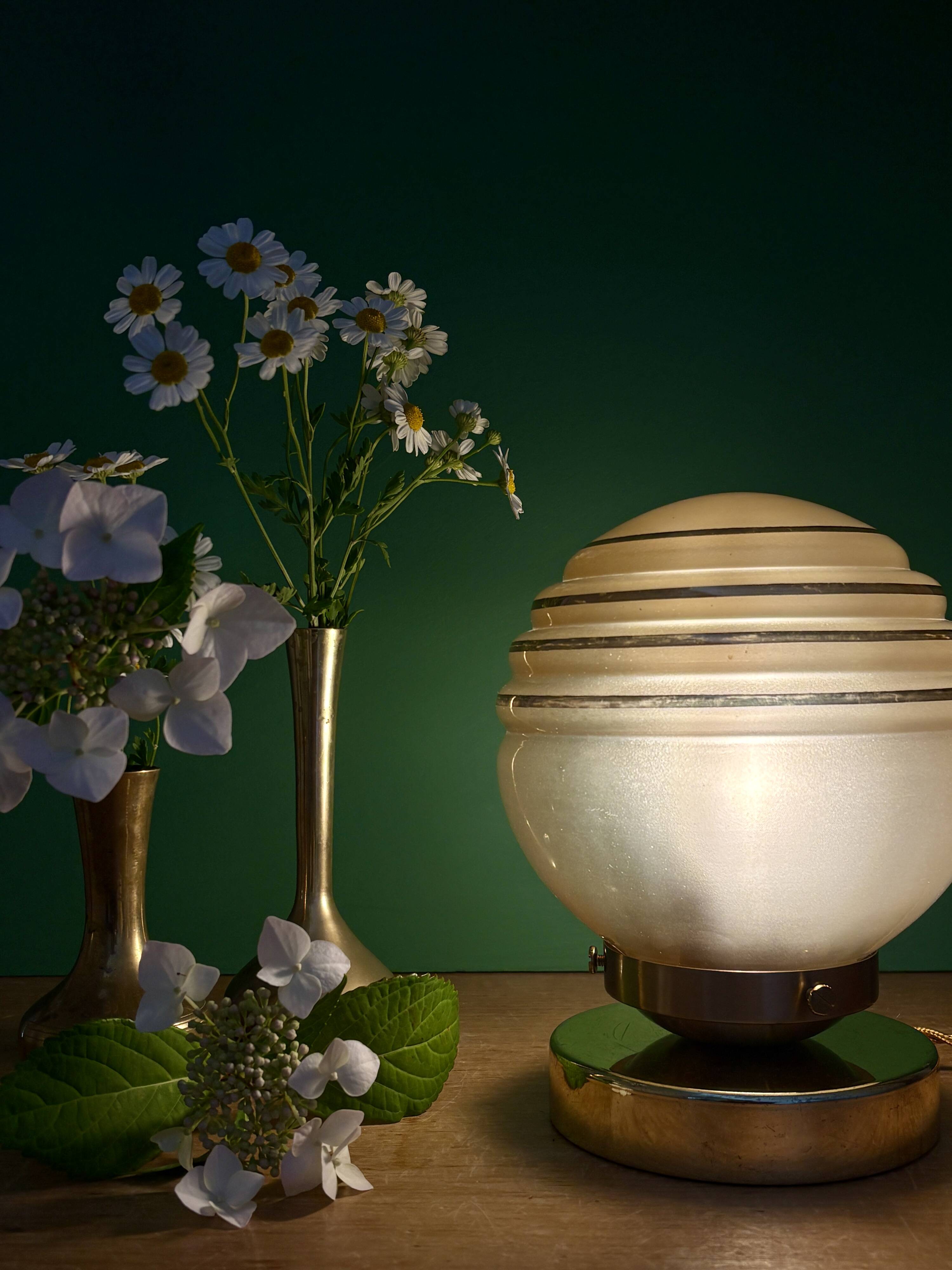 Vintage yellow and gold glass globe table lamp