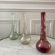 trio of Biot bubbled glass vases signed green 60s-70s