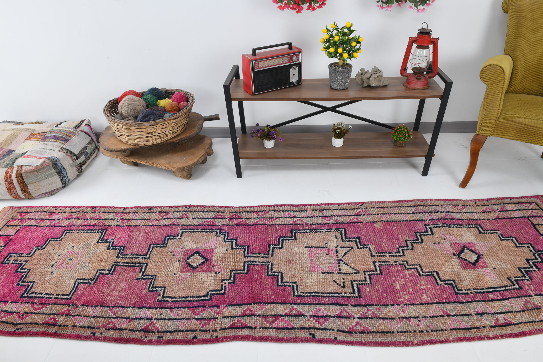 3x10 pastel pink & blue vintage rug