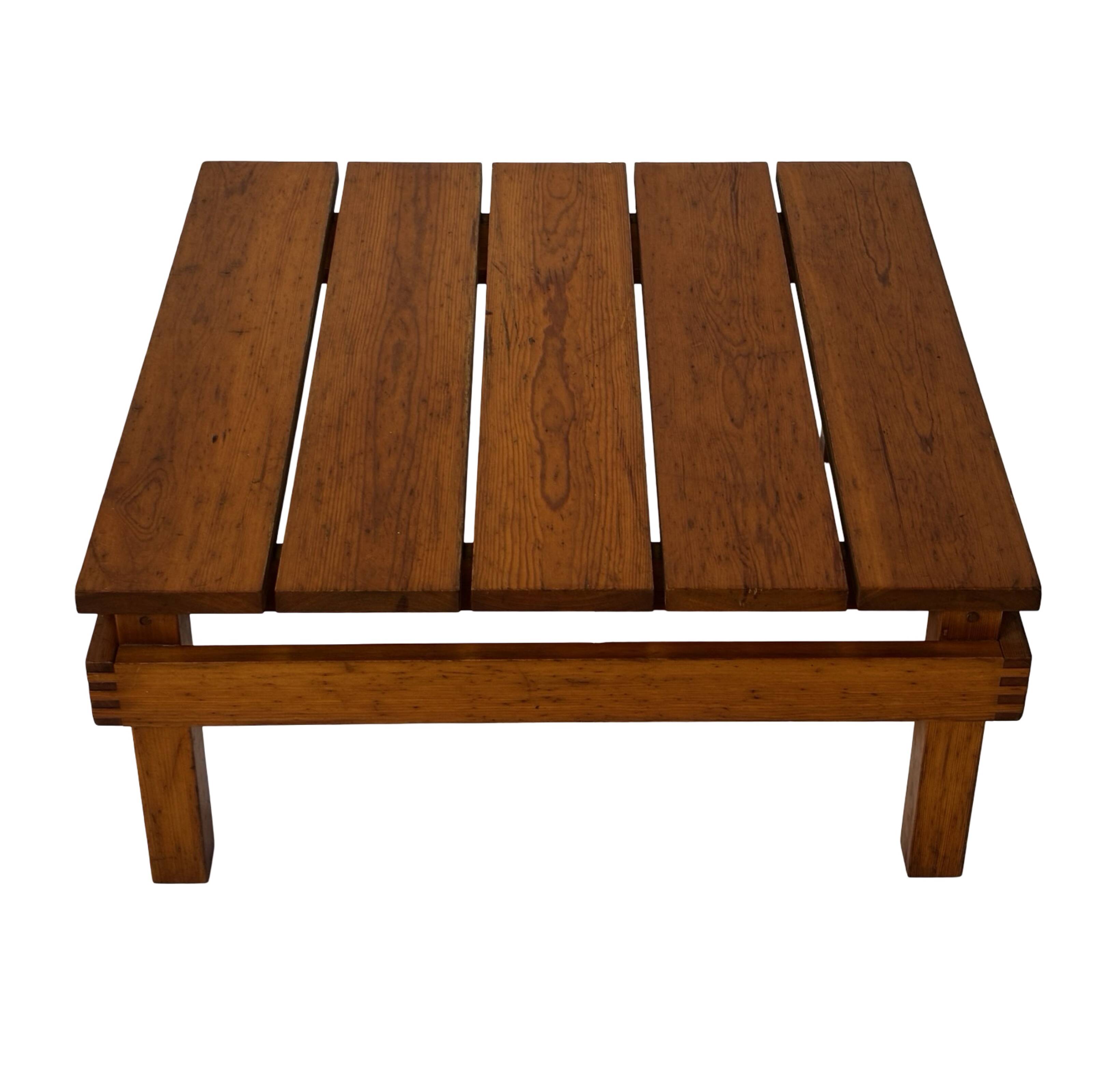 Vintage Pinewood Slatted Coffee Table Design 1970s
