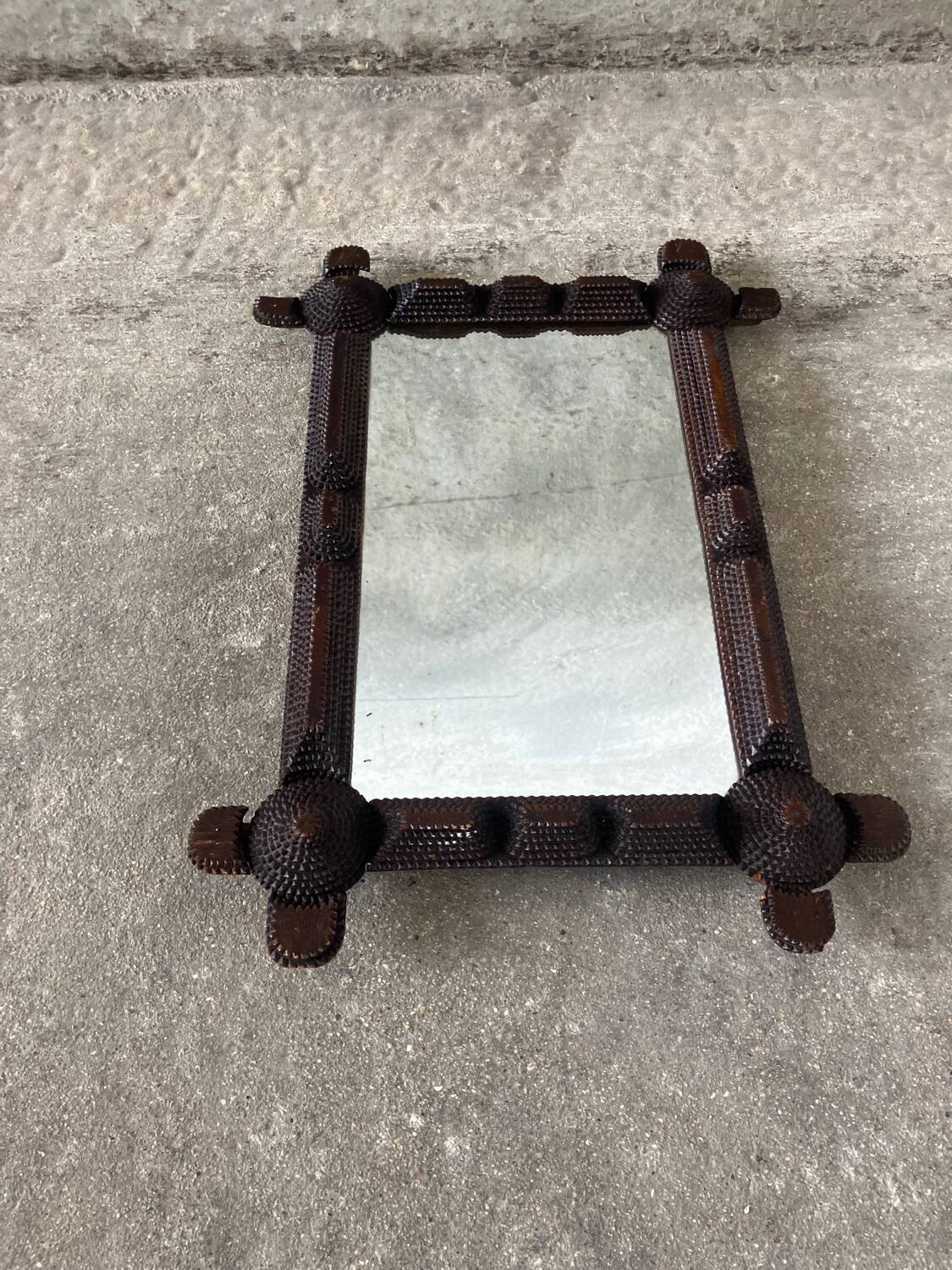 Tramp Art Wall Mirror - Hand-carved 19th Century