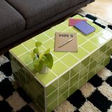Glossy lime green ceramic tile coffee table Handmade in Paris