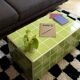 Glossy lime green ceramic tile coffee table Handmade in Paris
