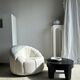 Large white circular armchair, white fabric upholstery