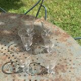 6 clear glass wine glasses with antique chiseled flower pattern
