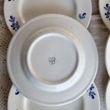 6 vintage ivory earthenware dessert plates - Blue olive pattern