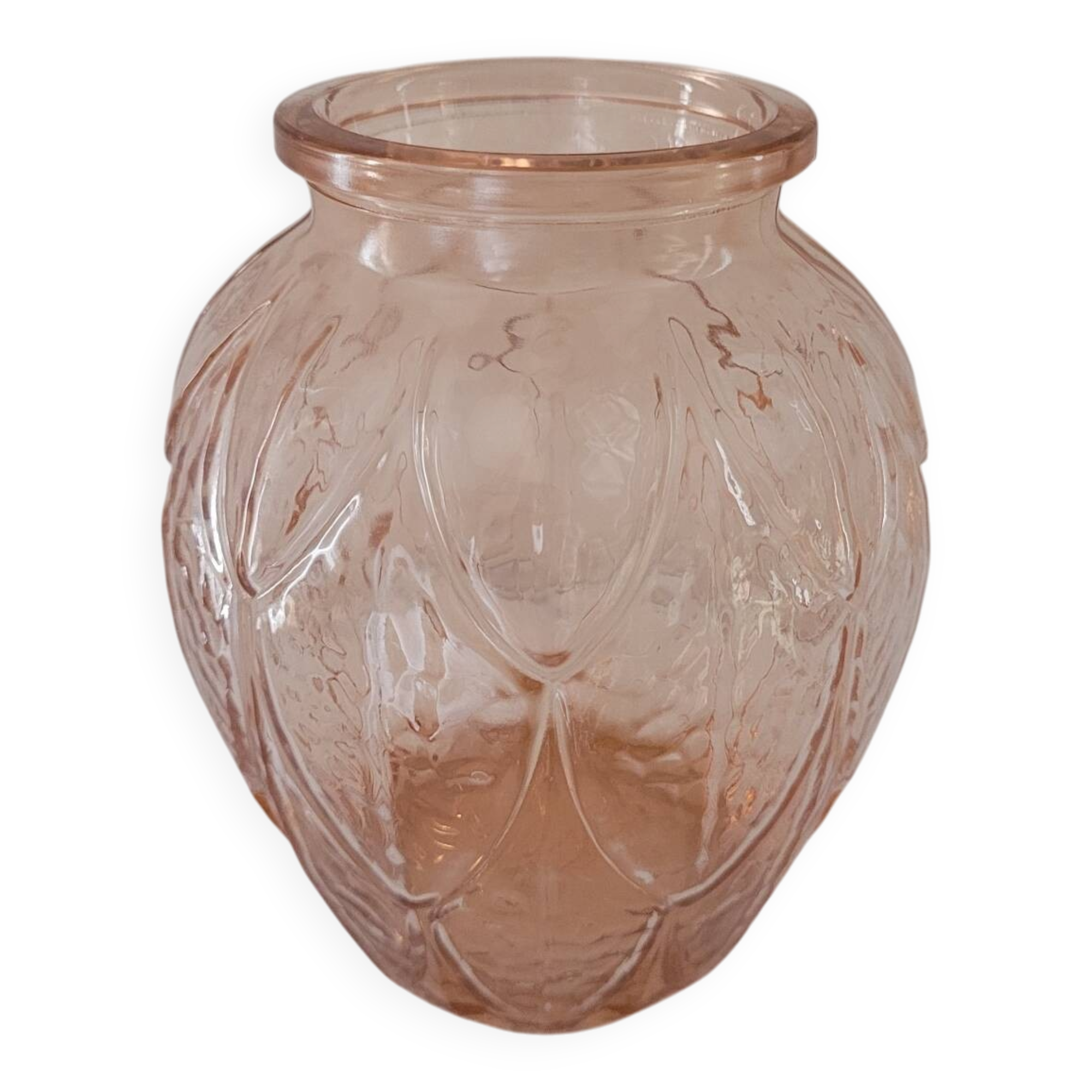 Molded pink glass vase – Art Deco style 1930s