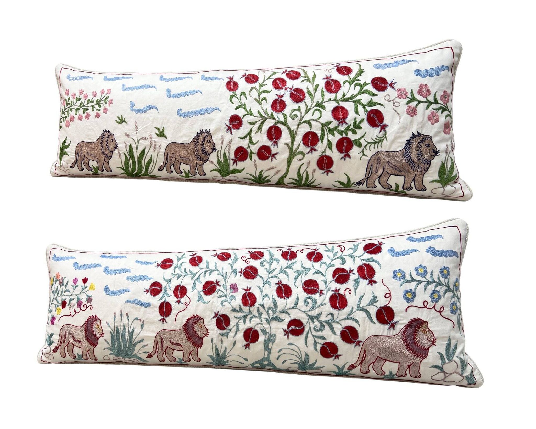 Set of 2 vintage embroidered cushion covers 45x137 cm