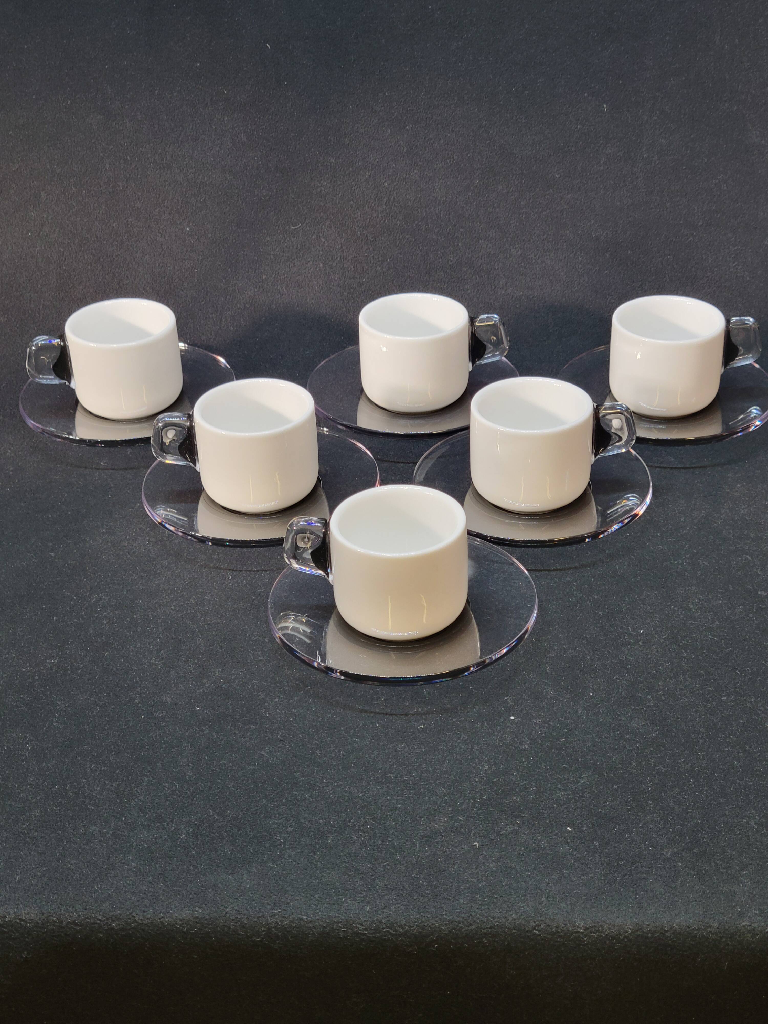 Guzzini Coffee Set 6 Porcelain Espresso Cups and 6 Plexiglas Saucers