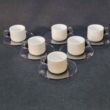Guzzini Coffee Set 6 Porcelain Espresso Cups and 6 Plexiglas Saucers