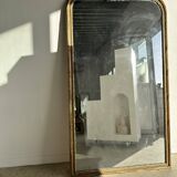 Large gilded mirror 19th century rounded corners mercury glass Louis XVI style