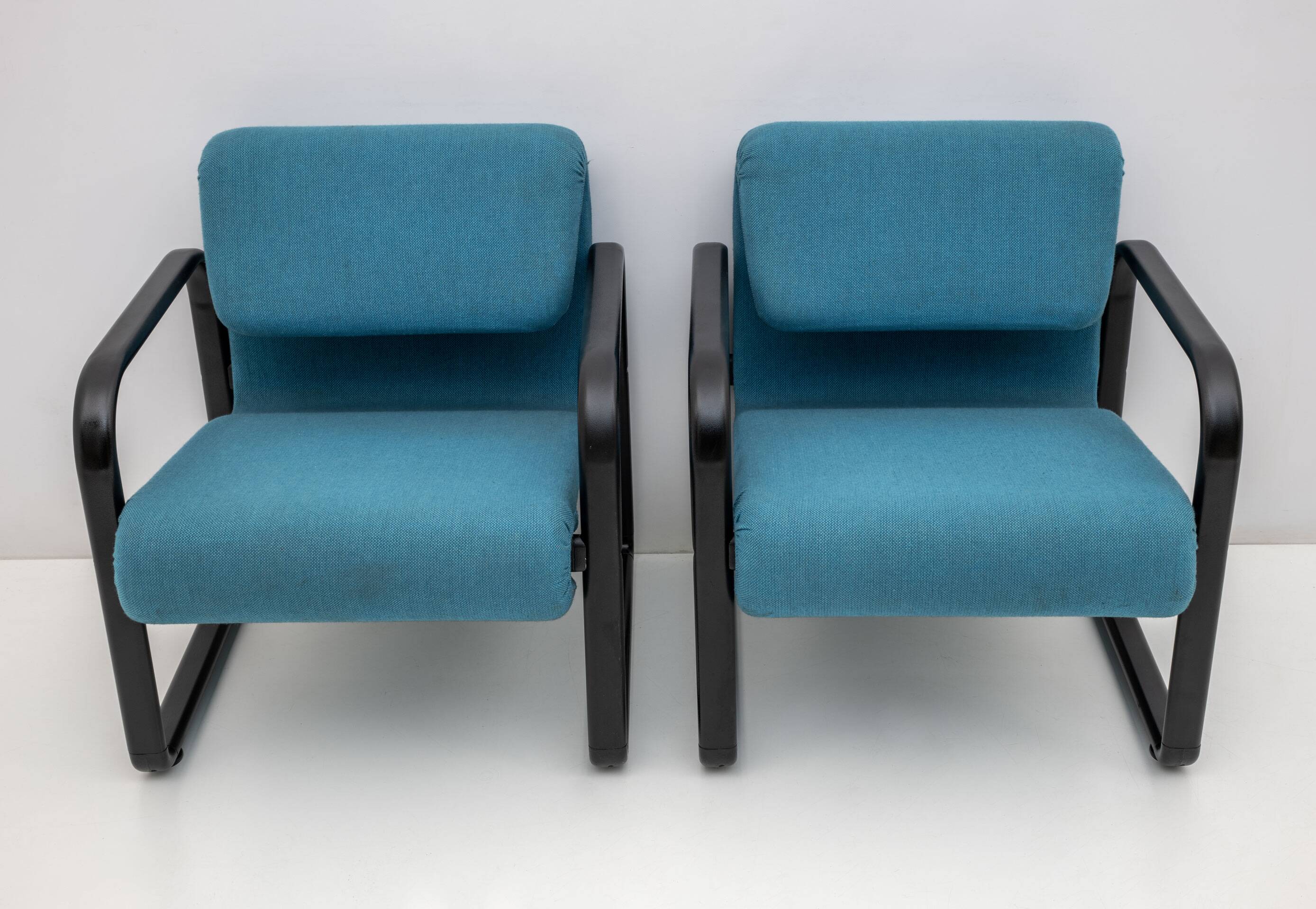 Post-Modern Italian Fabric and Metal Armchairs by Arflex, 70s