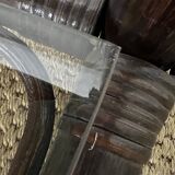 Rattan and smoked glass bookcase shelf