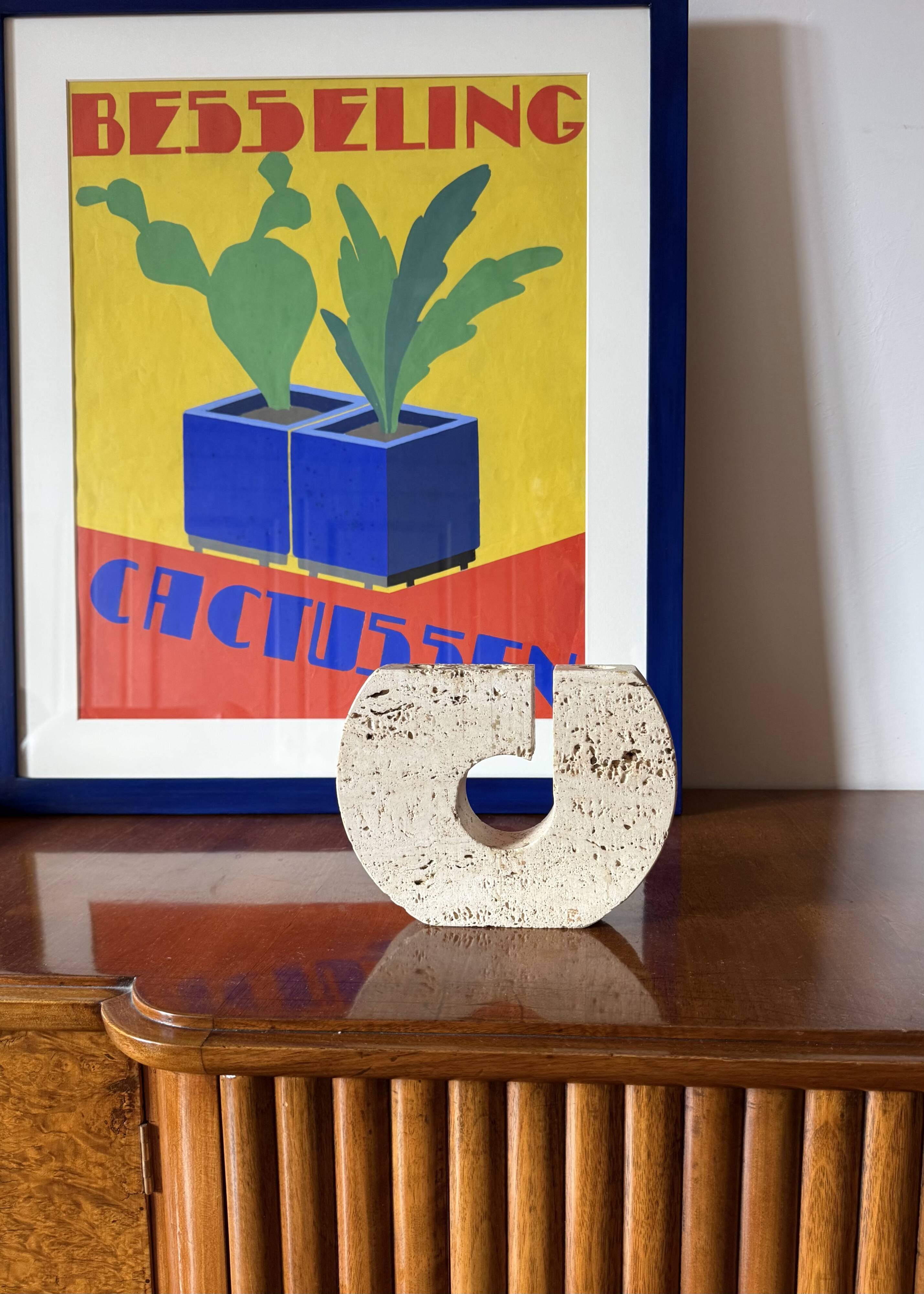 Enzo Mari, brutalist travertine candle holder, Fratelli Mannelli Italy 1970