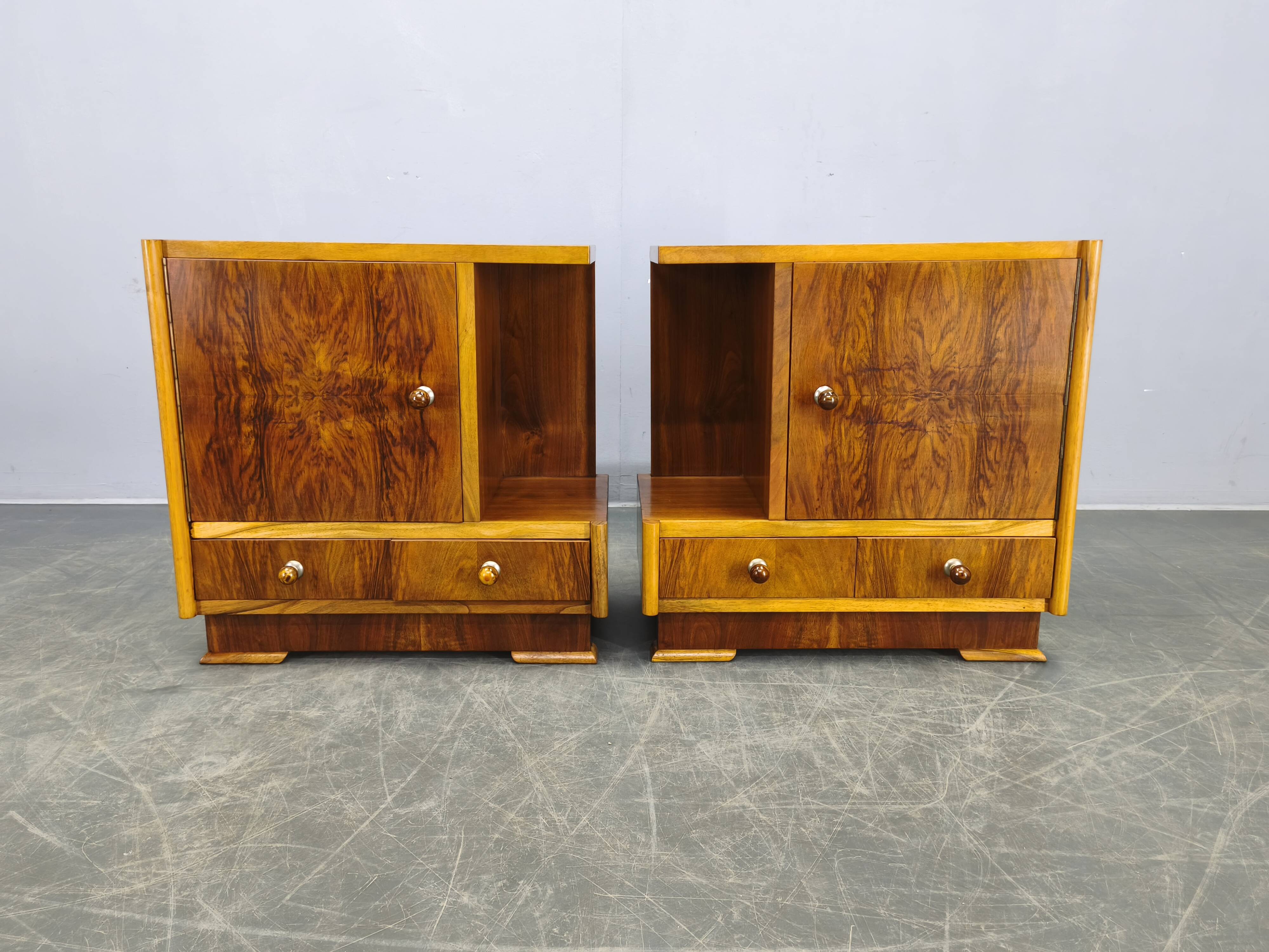 Pair of Italian Mid-Century Walnut Nightstands, 1950s