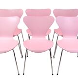 Set of 6 Series 7 chairs - Model 3107 - Series 7 chair - lacquered in pink - Arne Jacobsen - Fritz Hansen.