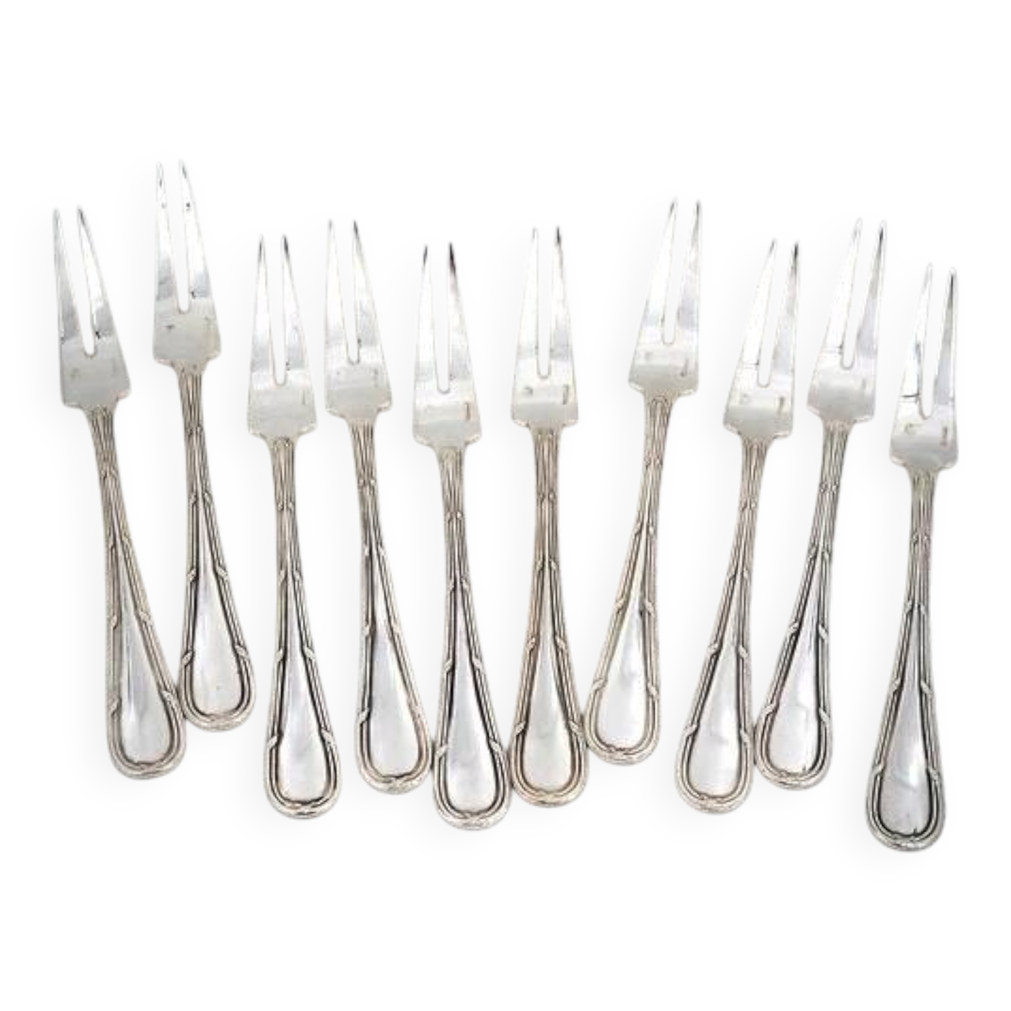 Boulenger Rubans Louis XVI, 10 snail forks, silver-plated crustaceans.