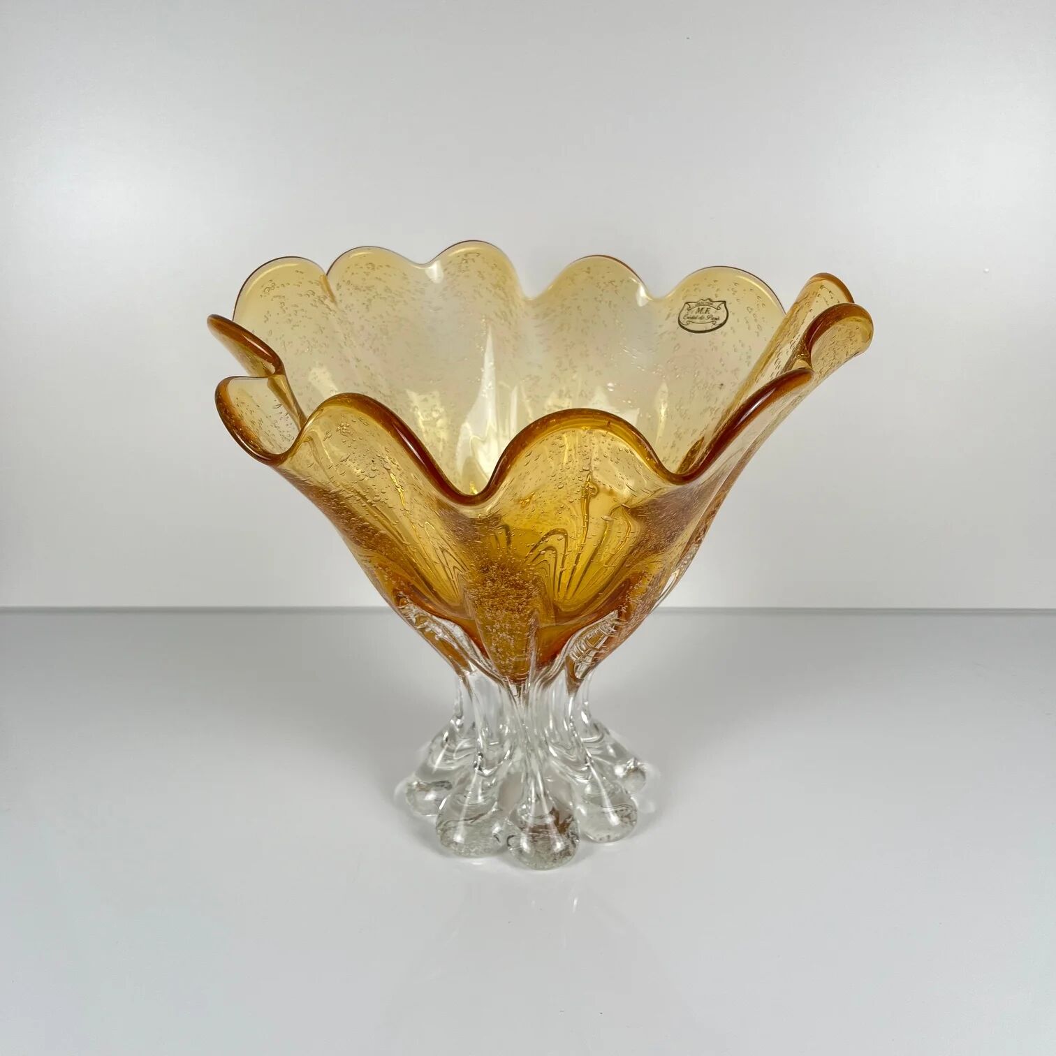 Amber glass bowl in Murano style, 1970, MF Cristal de Paris