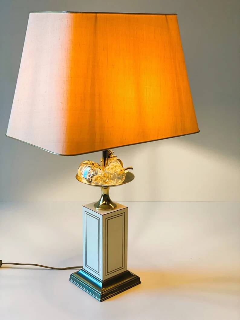 Hollywood Regency table lamp with crystal fruit with brass details, 1970s