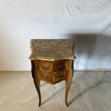 Small curved Louis XV style piece of furniture – marquetry and marble top