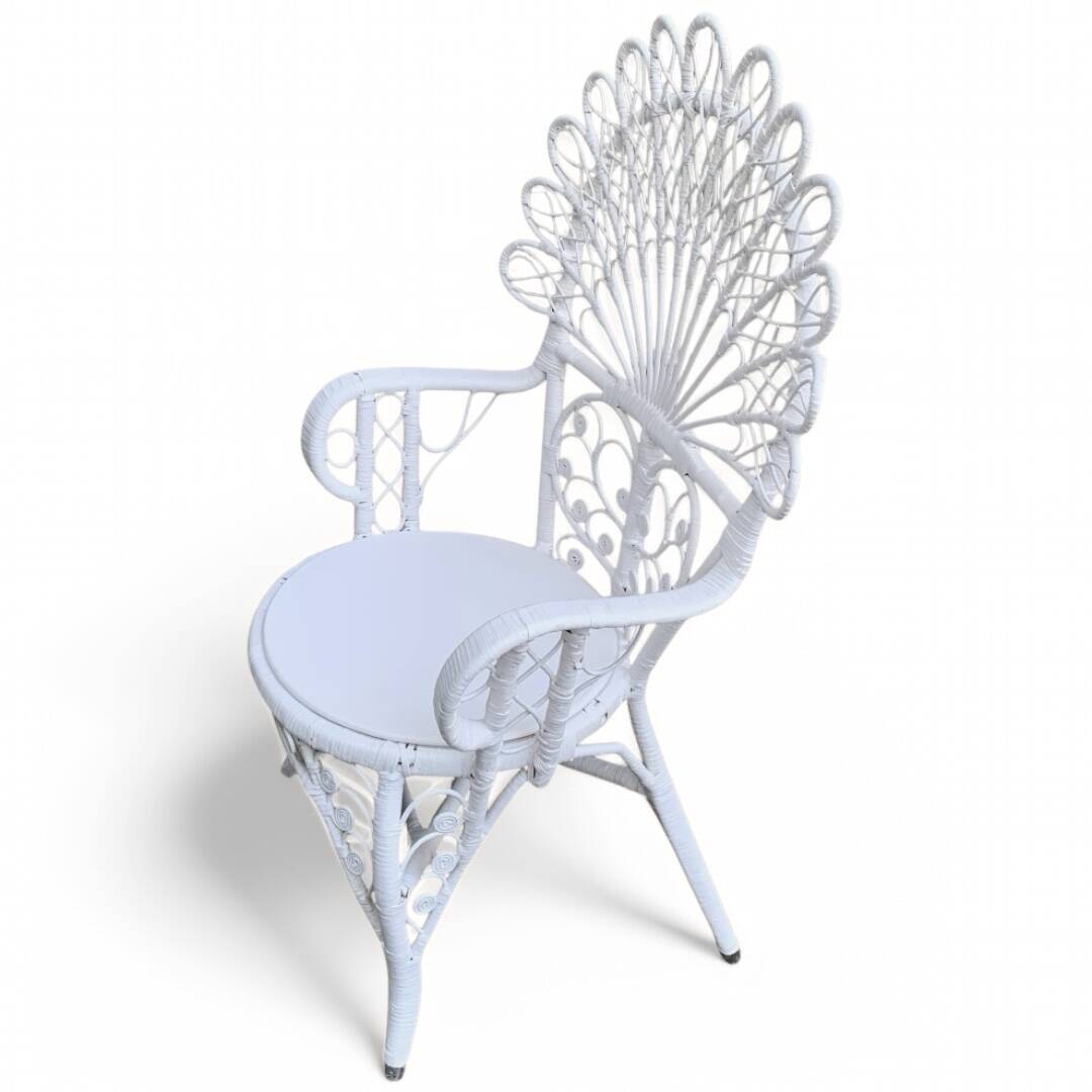 Emmanuelle Peacock white rattan armchair 1970