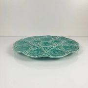 Large oyster plate Gien, slipware, turquoise, 1960-70