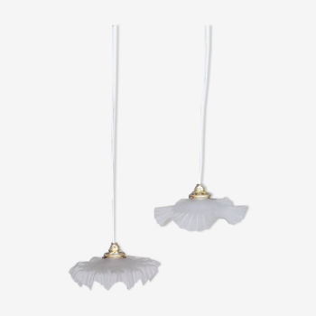 Pair of polished glass pendant lights