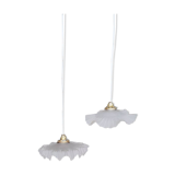 Pair of polished glass pendant lights