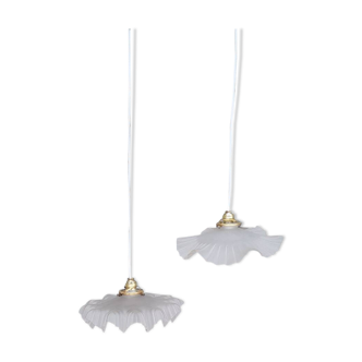 Pair of polished glass pendant lights
