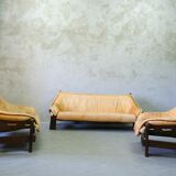 Mid-Century Leather Living Room Set in The Brazilian Style of Jean Gillon, 1970s, Set of 3.