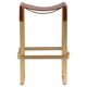 Contemporary kitchen stool, aged brass metal and cognac leather.