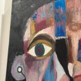 Contemporary painting face portrait geometric cubism expressionism "DUALITY" - Original work on canvas