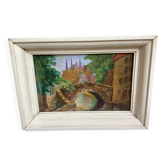 Mini painting of Bruges, Belgium, oil on wood panel.
