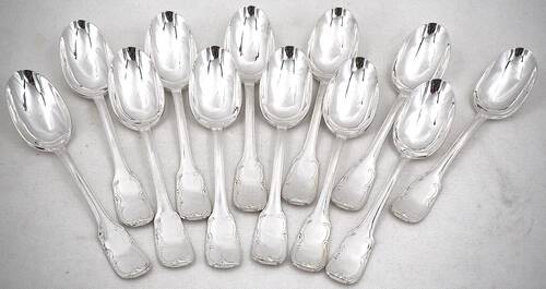 12 dessert spoons, 24 pieces, Louis XV style, 18.5 cm silver-plated metal.