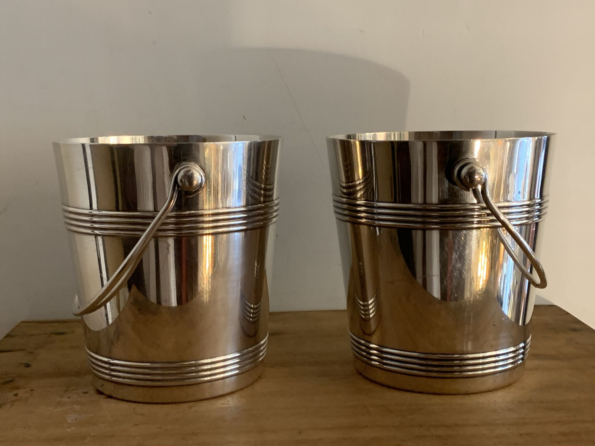 Pair of luc Lanel Christofle Gallia silver metal ice buckets 1940
