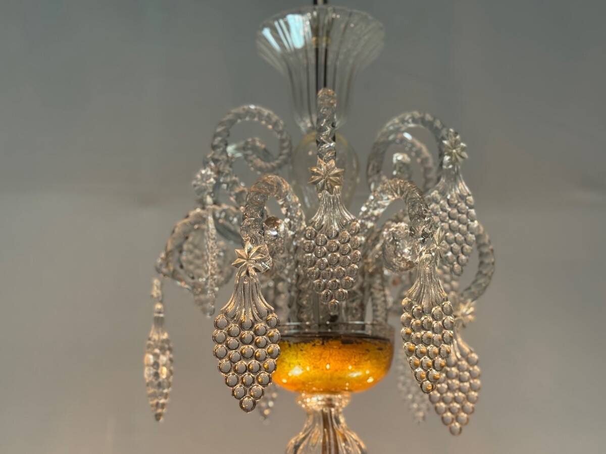 Liège chandelier in blown, molded and pinched glass, circa 1900