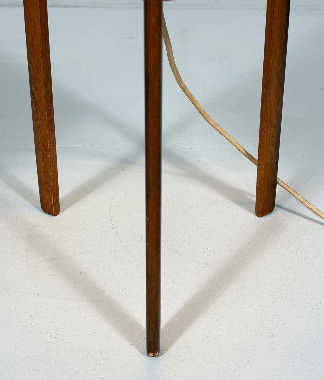 Mid-century floor lamp, sisal/teak wood, Temde, Switzerland, 1960s.