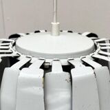 Metal pendant lamp and prism model in white mid-century by Werner Schou for Coronell Elektro, Denmark, 1960s.