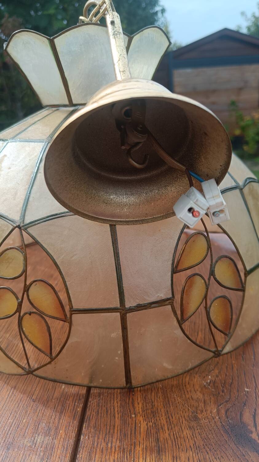 Mother-of-pearl and brass pendant light