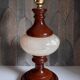 Table lamp foot turned wood and alabaster, round ecru lampshade, 50s